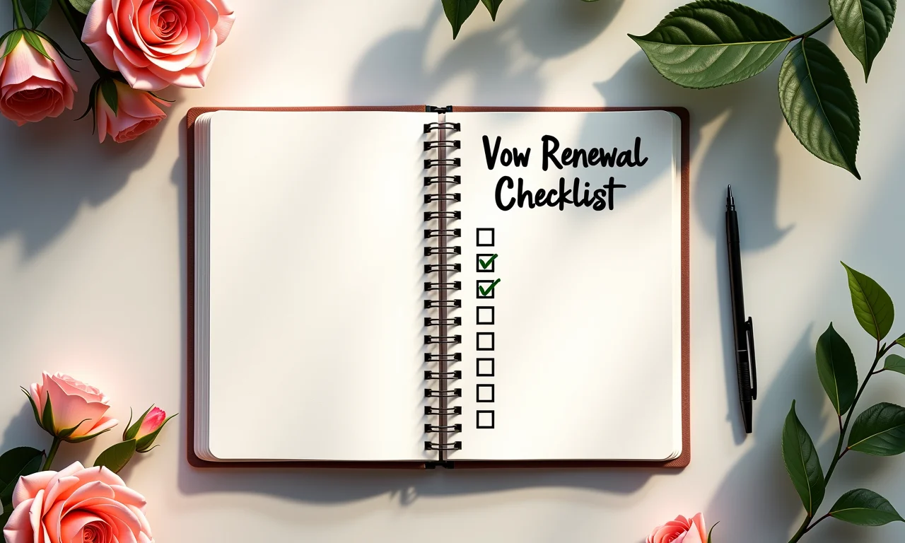 Checklist simplificado para renovação de votos em caderno aberto.