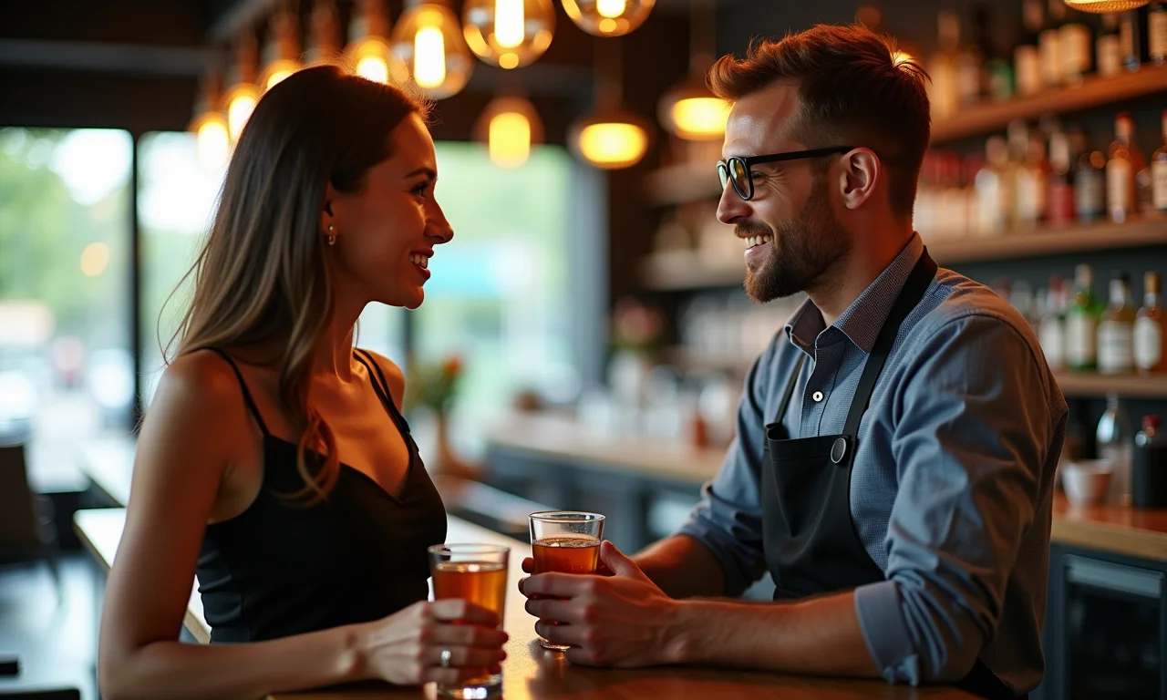 Cliente e bartender conversando sobre os detalhes do evento.