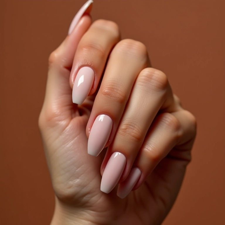 Close-up de mãos diversas com manicure nude impecável.