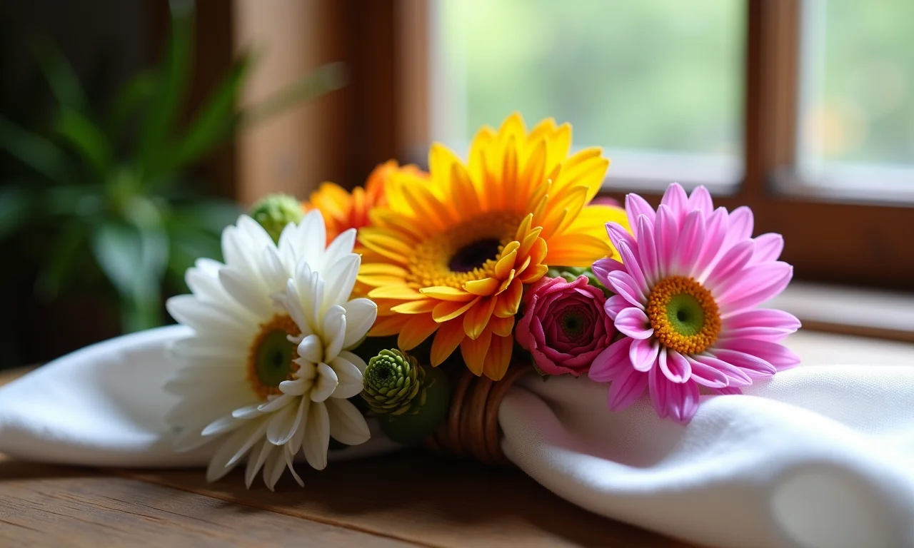 Combinações inusitadas de flores para porta-guardanapos.