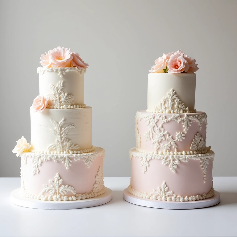 Comparativo de estilos de bolo de casamento.