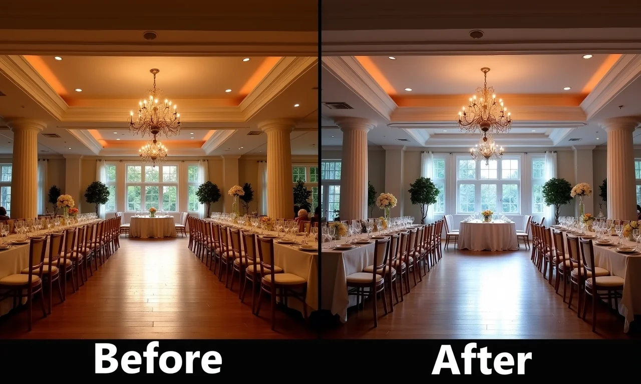 Comparativo entre iluminação com e sem canhão de luz.