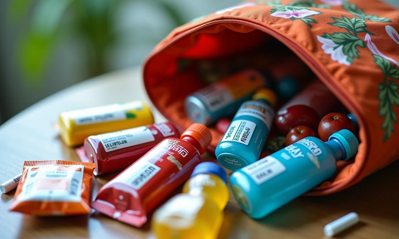 Conteúdo de um kit ressaca para casamento com itens essenciais.