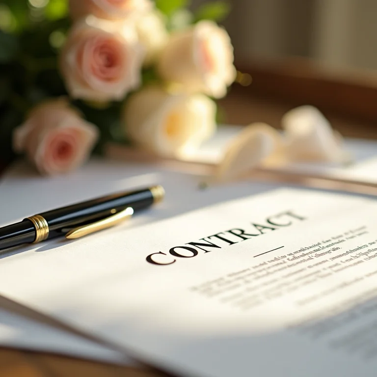 Contrato de casamento em mesa decorada.