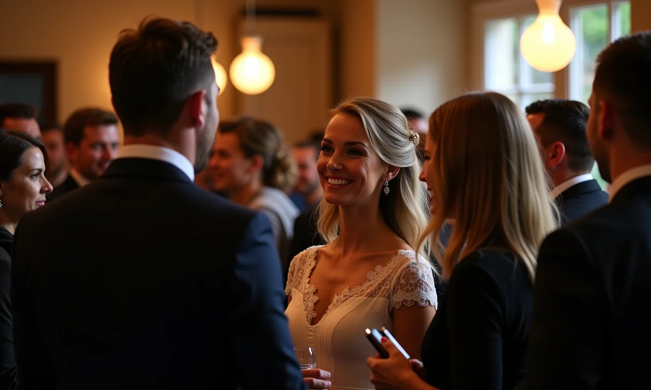 Convidados se sentindo à vontade em um casamento pequeno e acolhedor.