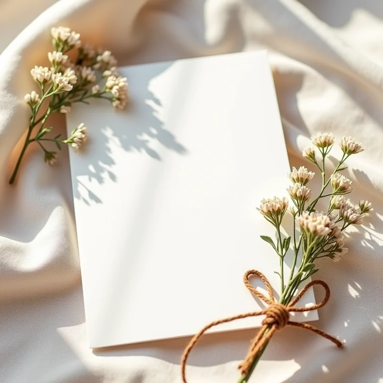Convite de casamento ecológico com papel artesanal e flores secas.