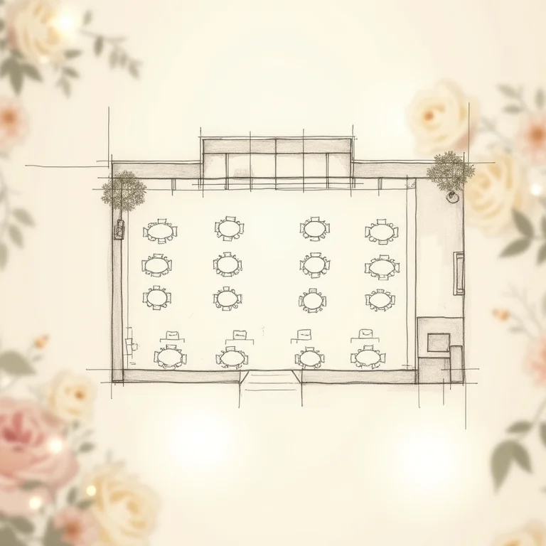 Croqui detalhado do layout do salão de casamento.