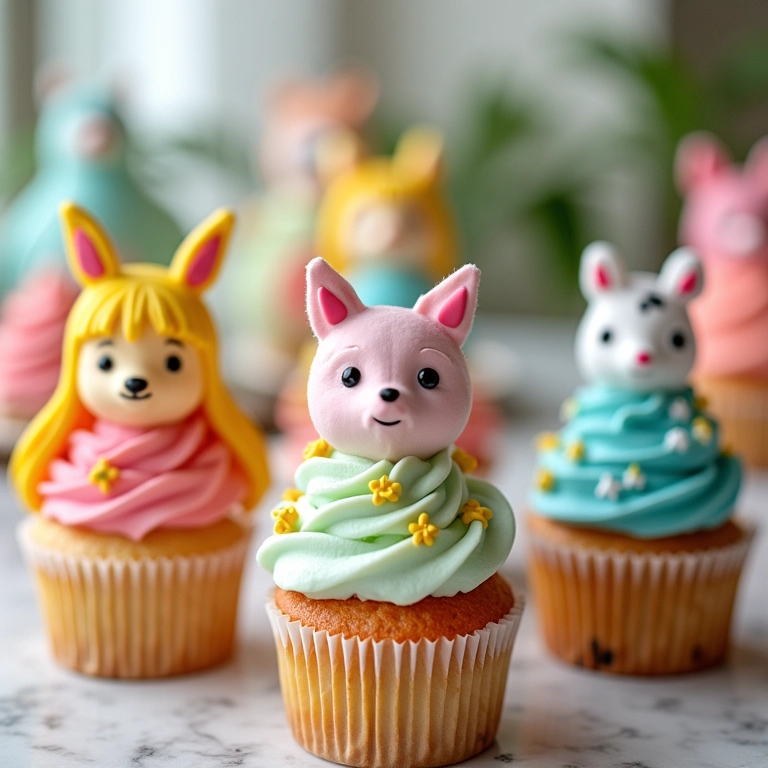 Cupcakes com toppers temáticos e divertidos.