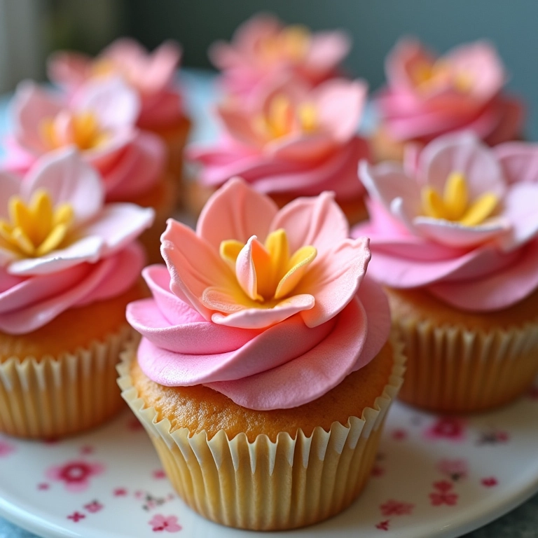 Cupcakes decorados com flores de açúcar realistas.