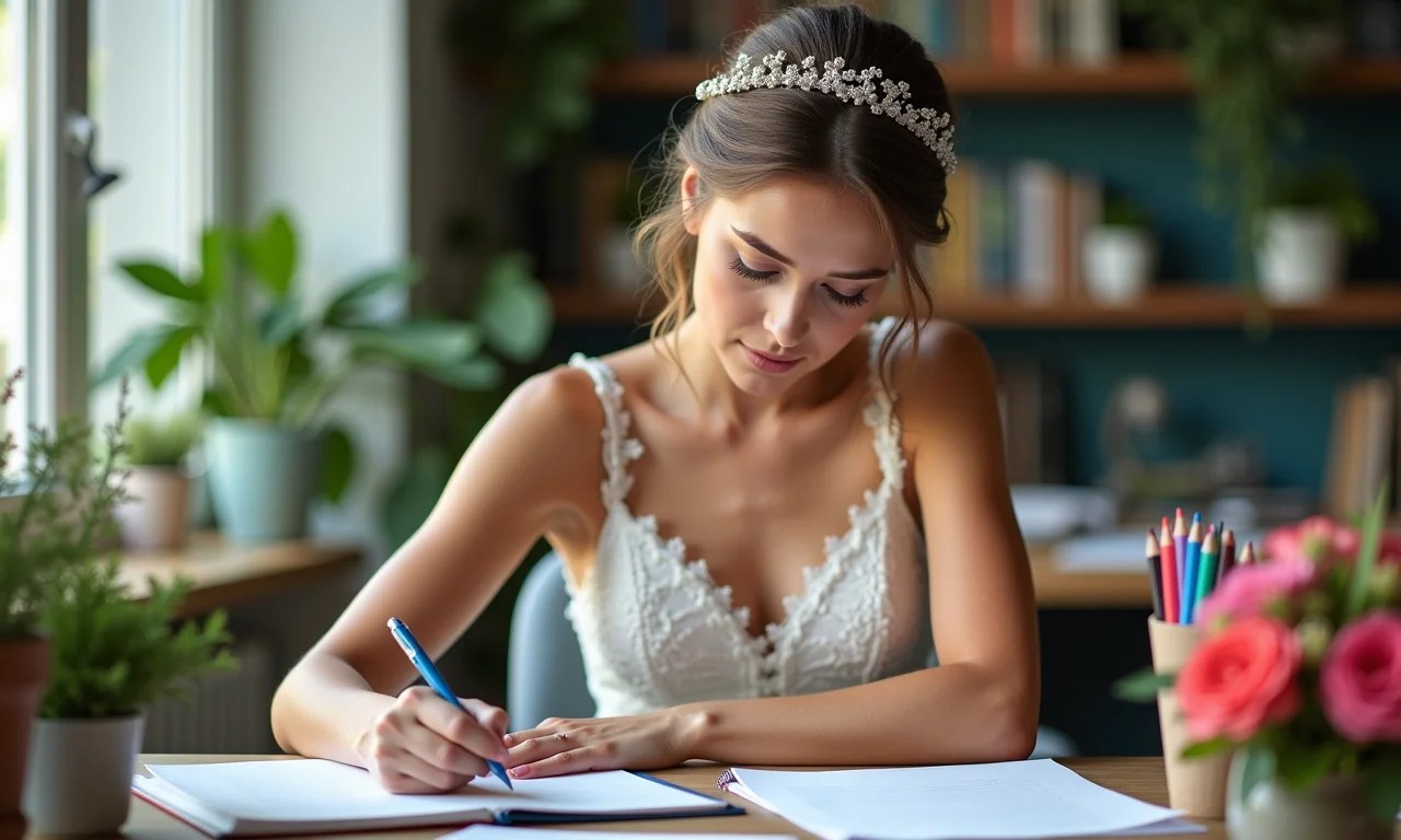 Dama de honra organizando um casamento.