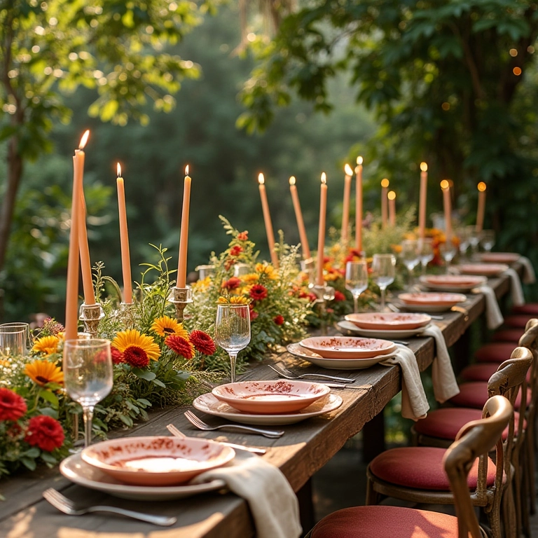 Decoração de casamento sustentável em estilo brasileiro vibrante e ecológico.