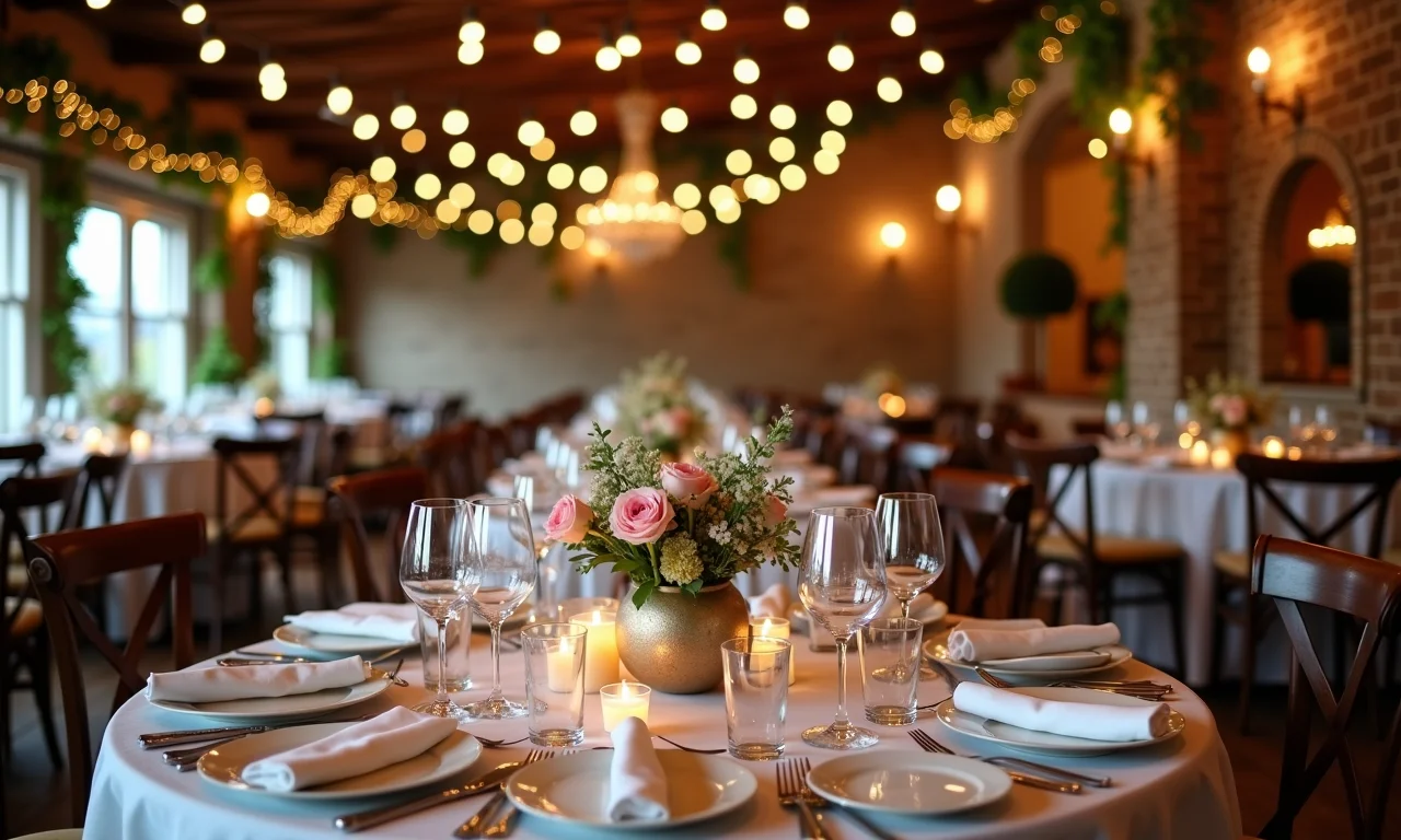 Decoração personalizada de casamento em restaurante.