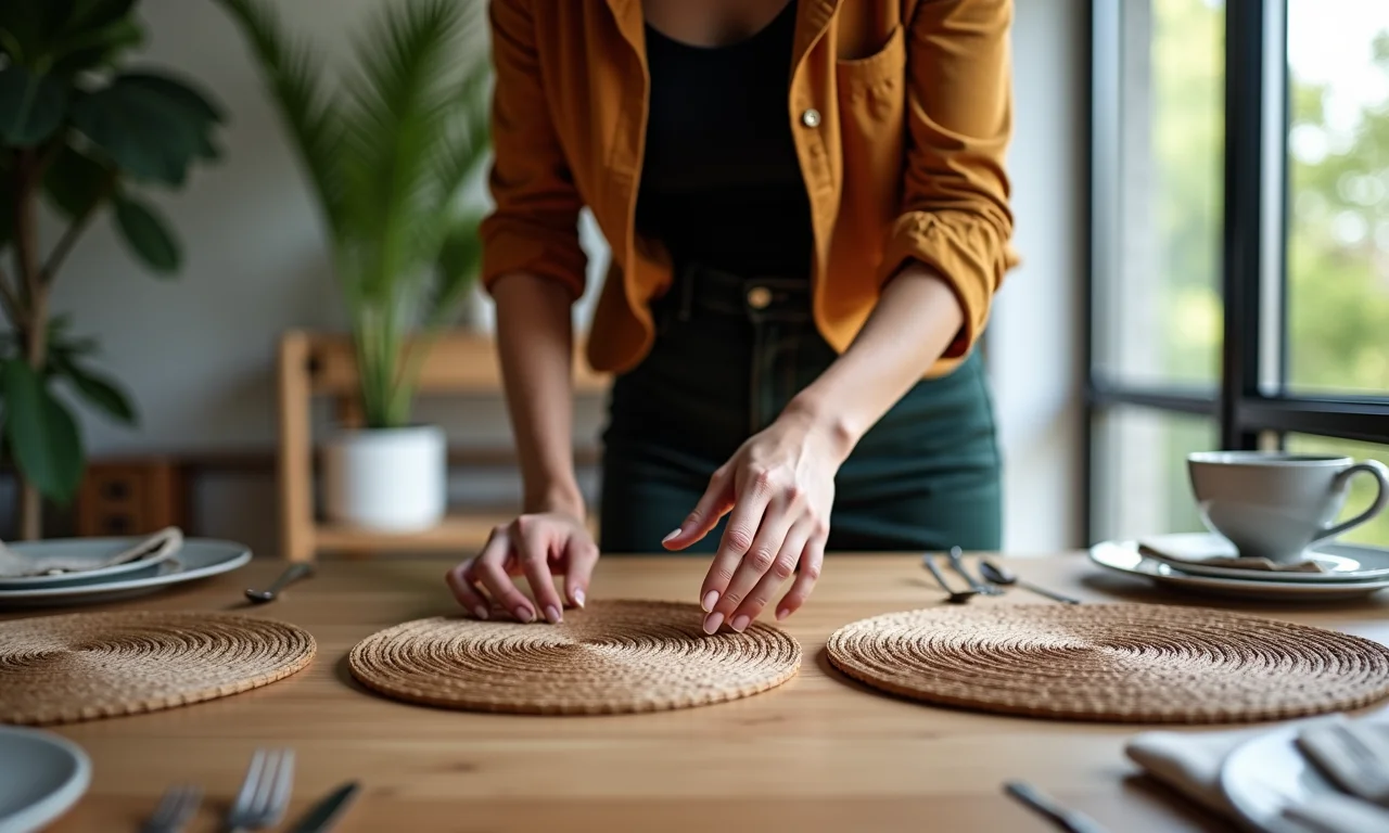 Designer de interiores usando jogos americanos.