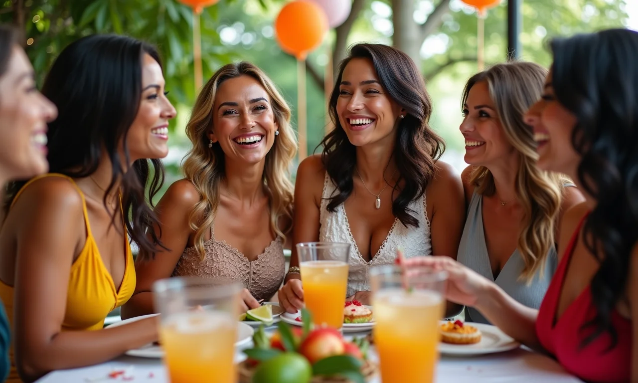 Despedida de solteira animada com amigas brasileiras.