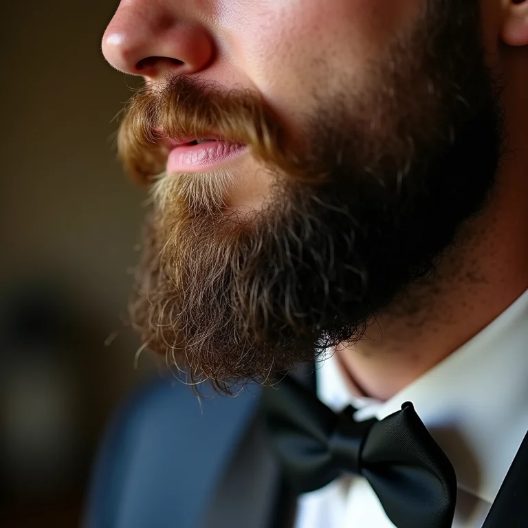 Detalhe da barba bem cuidada de um noivo