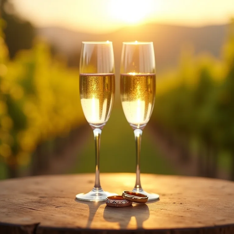 Detalhe das alianças em casamento em vinícola no Uruguai