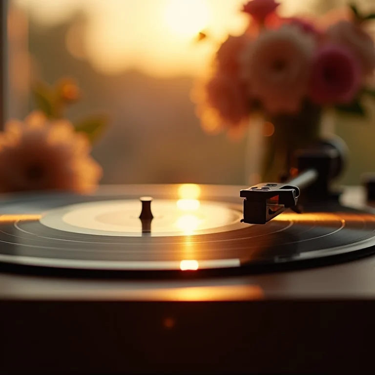 Detalhe de um disco de vinil tocando em um casamento fine art.