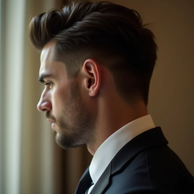 Detalhe do corte clássico de um noivo elegante.