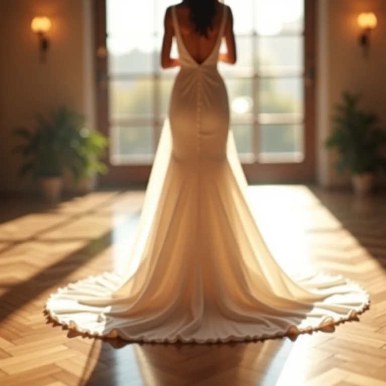 Detalhe do vestido da noiva na pista de dança.