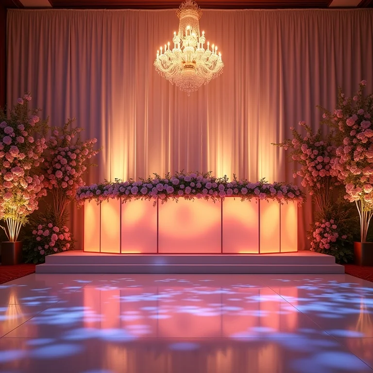 DJ booth decorado com flores em casamento de luxo.