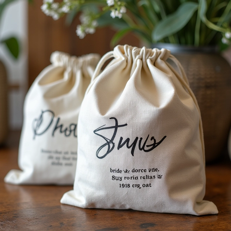 Ecobags personalizadas como lembrancinhas de casamento rústico e chique.