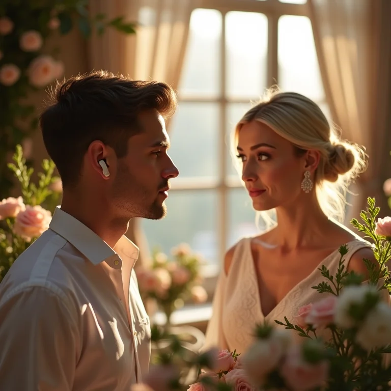 Equipe de casamento comunicando-se discretamente.