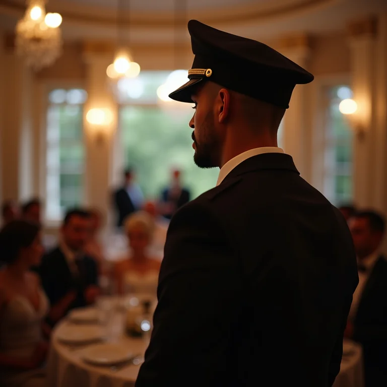Equipe de segurança qualificada observando discretamente um casamento.