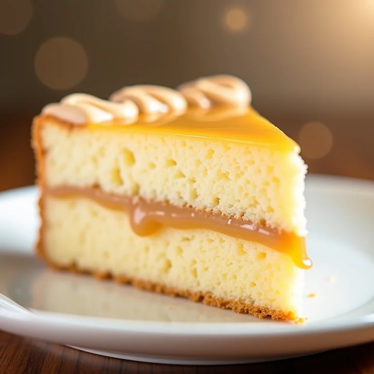 Fatia de bolo de casamento com recheio de doce de leite.