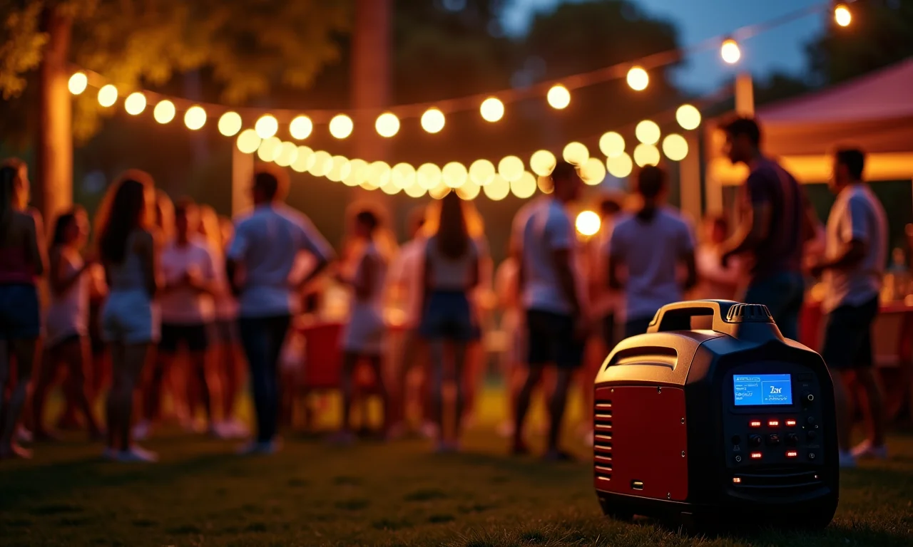 Festa noturna com gerador garantindo a energia e iluminação do evento.
