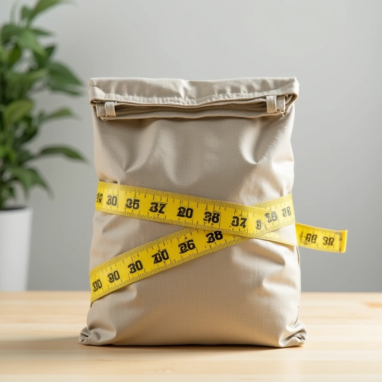 Fita métrica medindo ecobag para demonstrar o tamanho ideal.