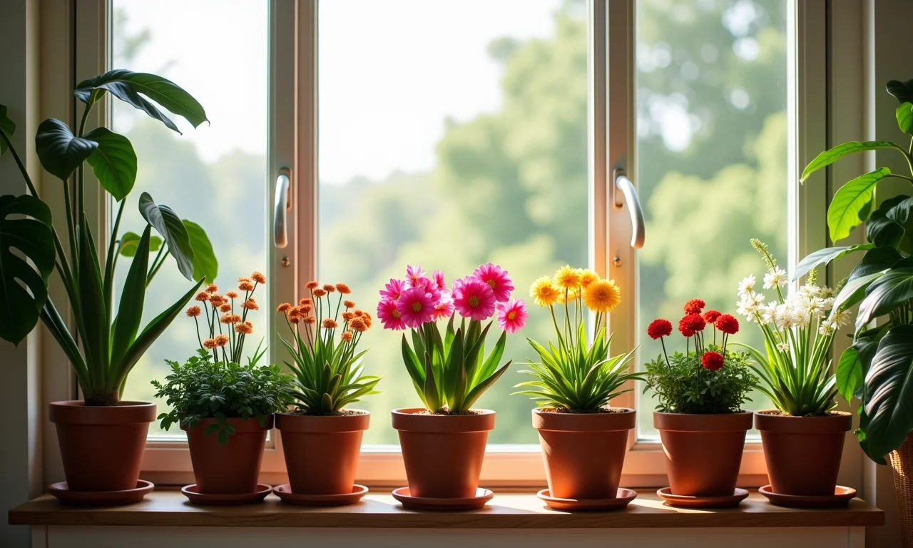 Flores plantadas em ambiente interno bem iluminado.