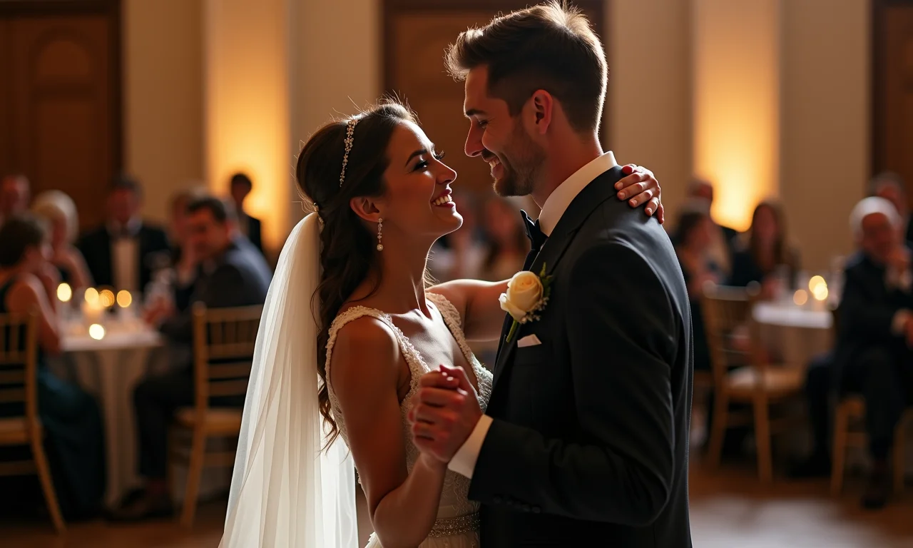 Fotógrafo registrando a primeira dança dos noivos.