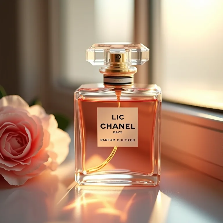 Frasco de perfume floral da Chanel, a fragrância do amor.