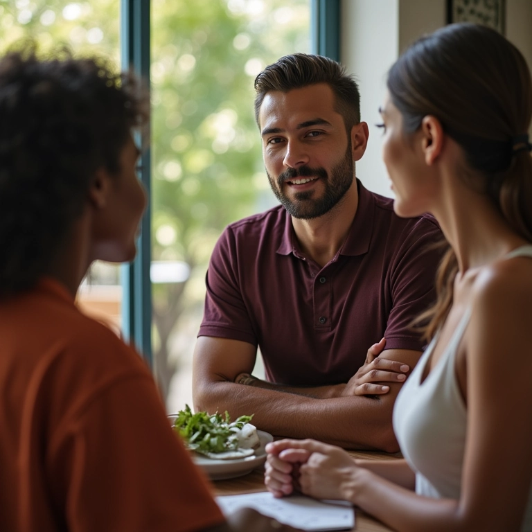 Grupo diverso discutindo despesas do casamento em casa.