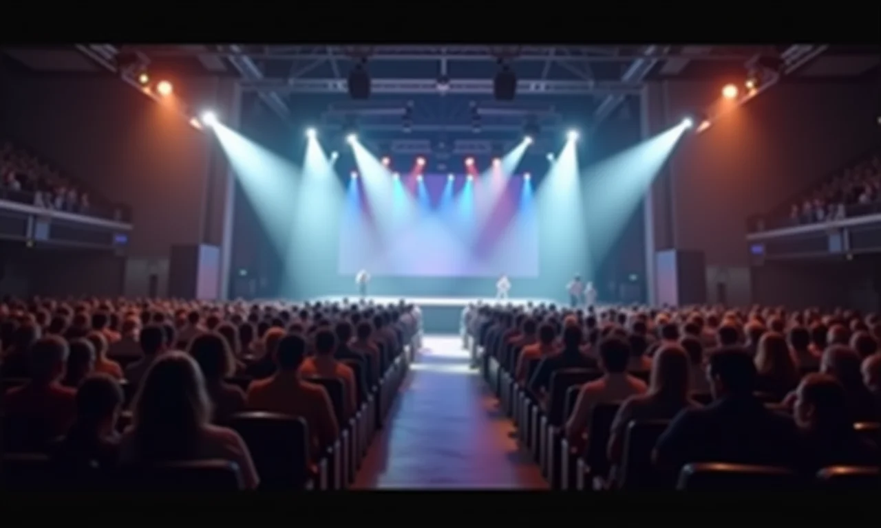 Iluminação de emergência em evento, garantindo a visibilidade em caso de queda de energia.