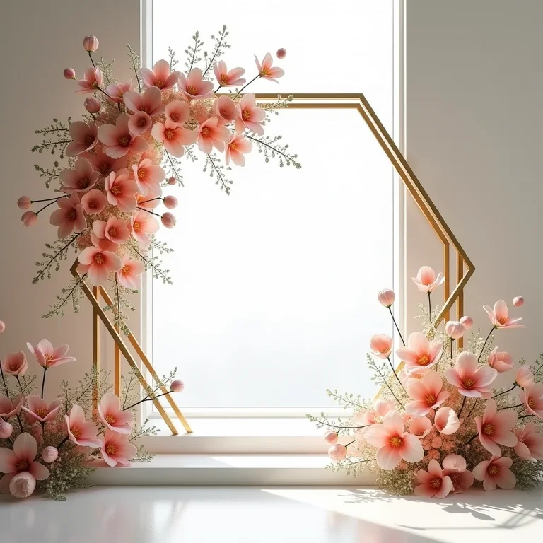 Instalação floral geométrica em casamento moderno