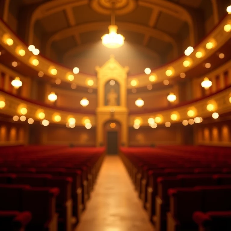 Interior de uma casa de ópera com detalhes ornamentados.