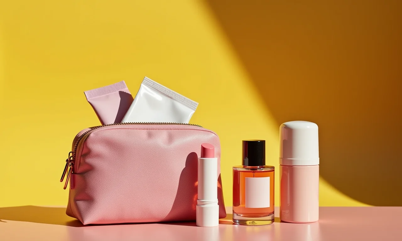 Itens de beleza e bem-estar para kit de emergência de casamento.