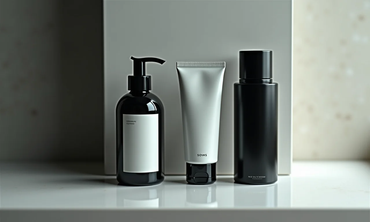 Kit toalete masculino com produtos de higiene pessoal.