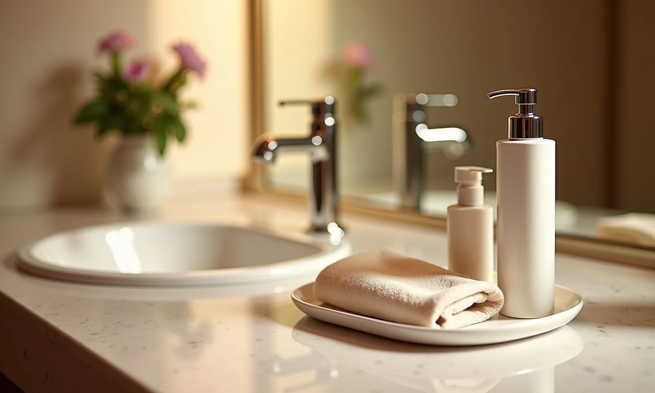 Kit toalete sofisticado em banheiro de festa de casamento.