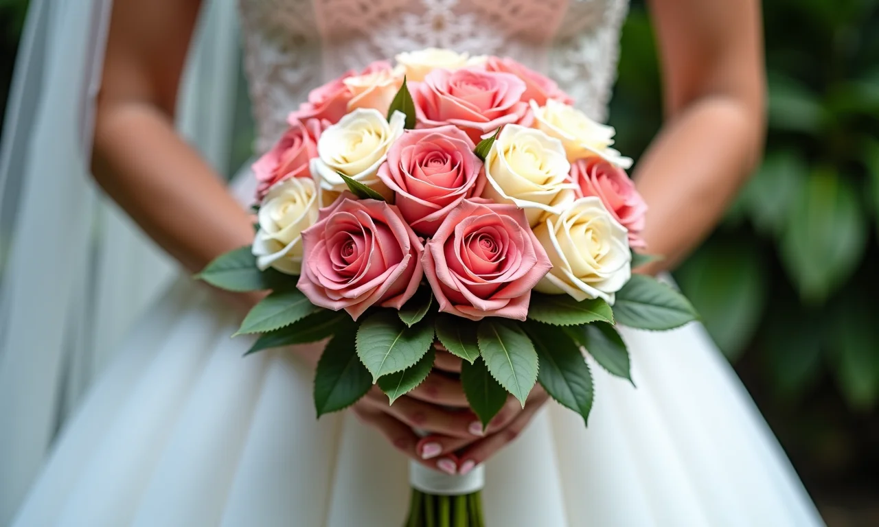 Laços de buquê de casamento em cores harmoniosas.