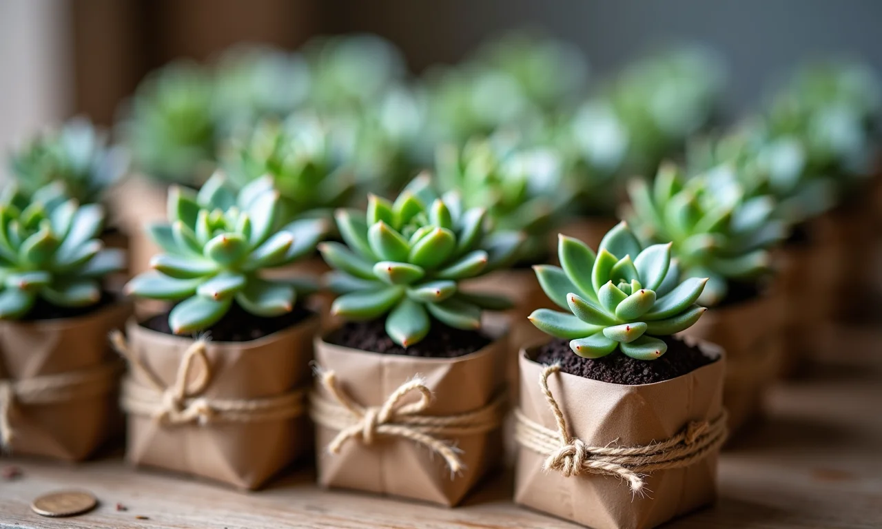 Lembrancinhas de casamento: mini suculentas em vasos.