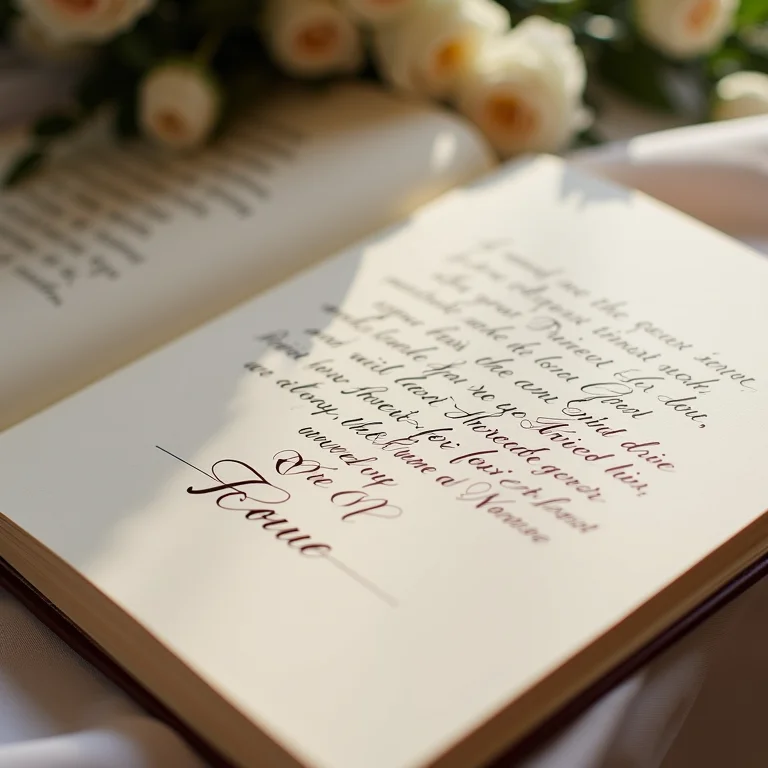 Livro de votos de casamento com caligrafia elegante