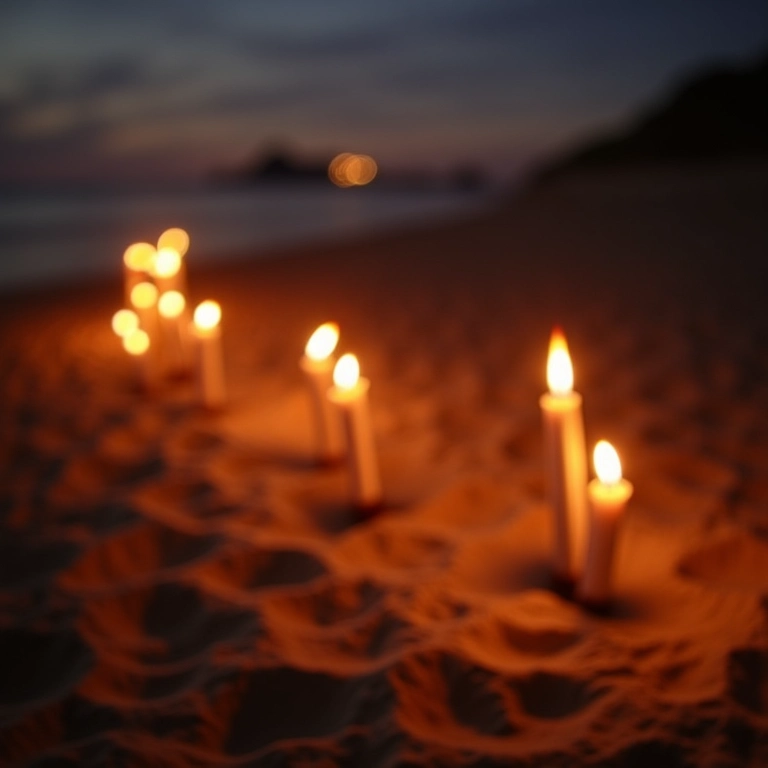 Luzes de tochas criam uma atmosfera romântica e acolhedora em casamentos na praia.