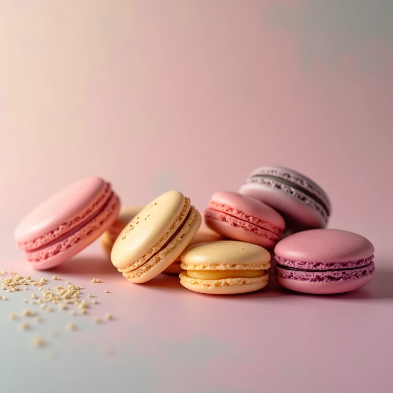 Macarons com cores e sabores temáticos.