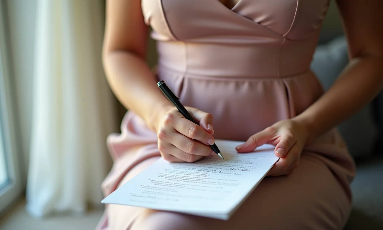 Madrinha anotando lembretes sobre sapatos confortáveis.