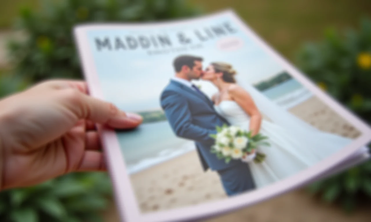 Mão segurando revista de casamento acessível.