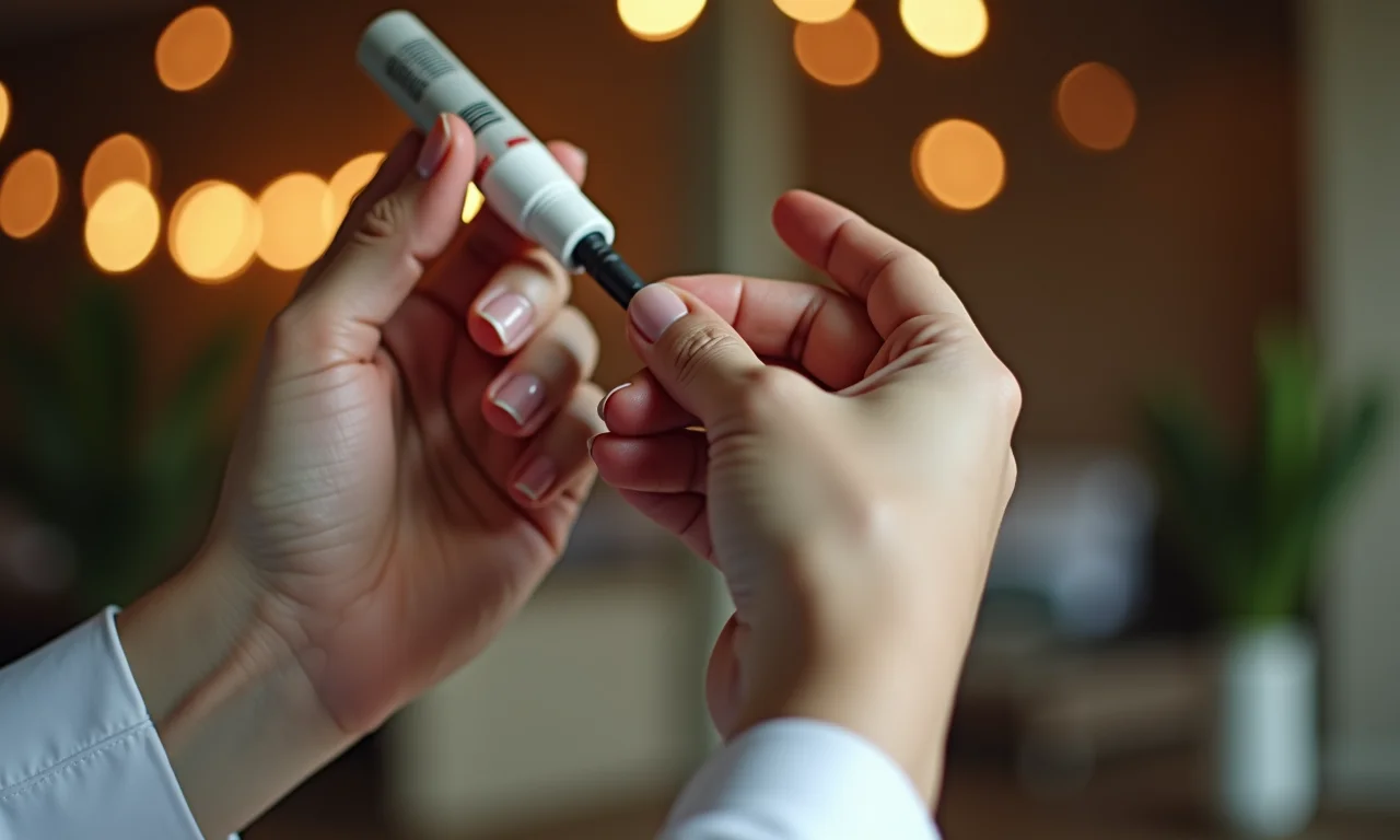 Mãos de decoradora ajustando luzes aéreas em casamento.