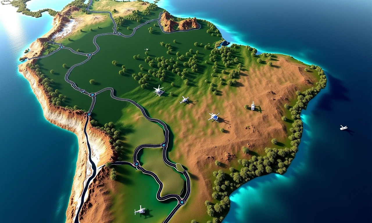 Mapa do Brasil destacando locais com helipontos.