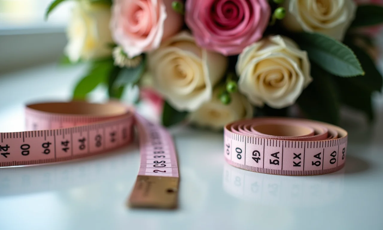 Medindo o tamanho ideal do laço para o buquê.